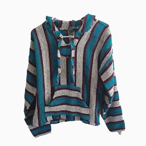 8seasonYarina Mexican Baja hippie Surfer boho/Saddleblanket hoodie jacket Size …